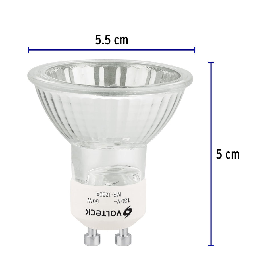 Lámpara de halógeno 50 W tipo MR 16 base GU10, Volteck Caja con 6, 48380