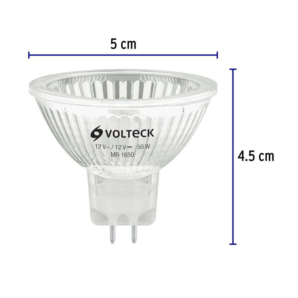 Lámpara de halógeno 50 W tipo MR 16 base GU5.3, Volteck Caja con 6, 47253