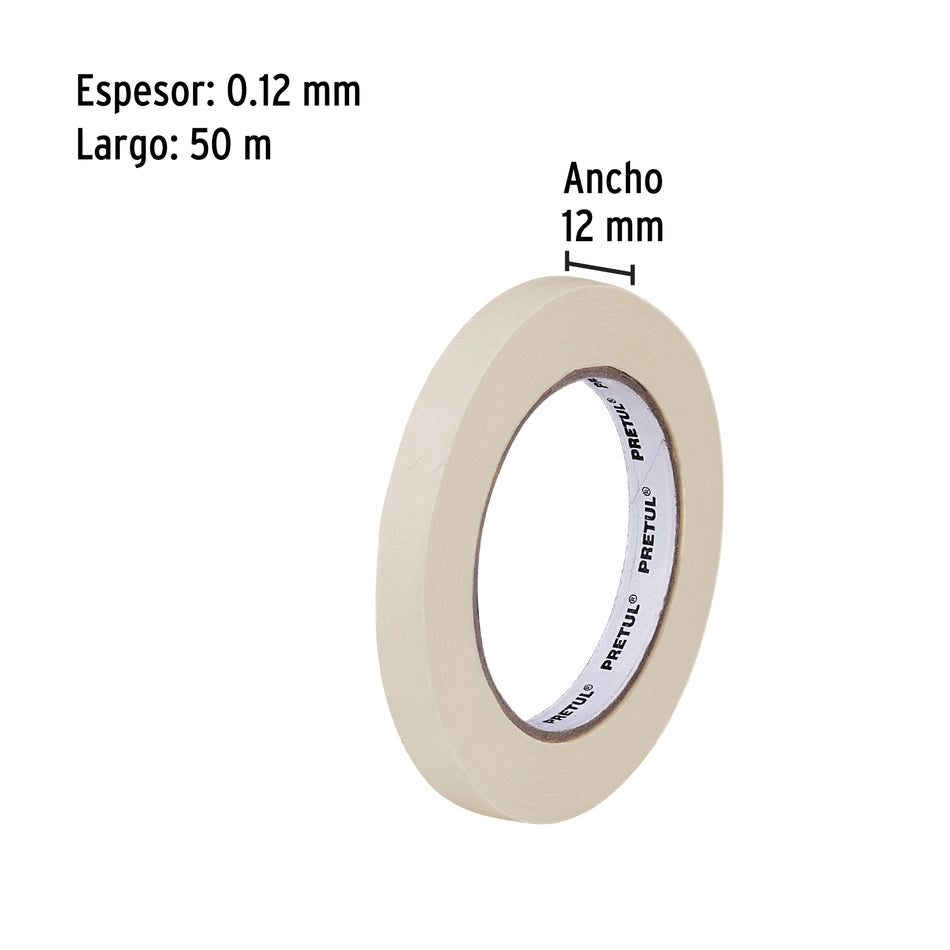 Cinta masking tape de 1/2' x 50 m, Pretul Caja con 12, 20668