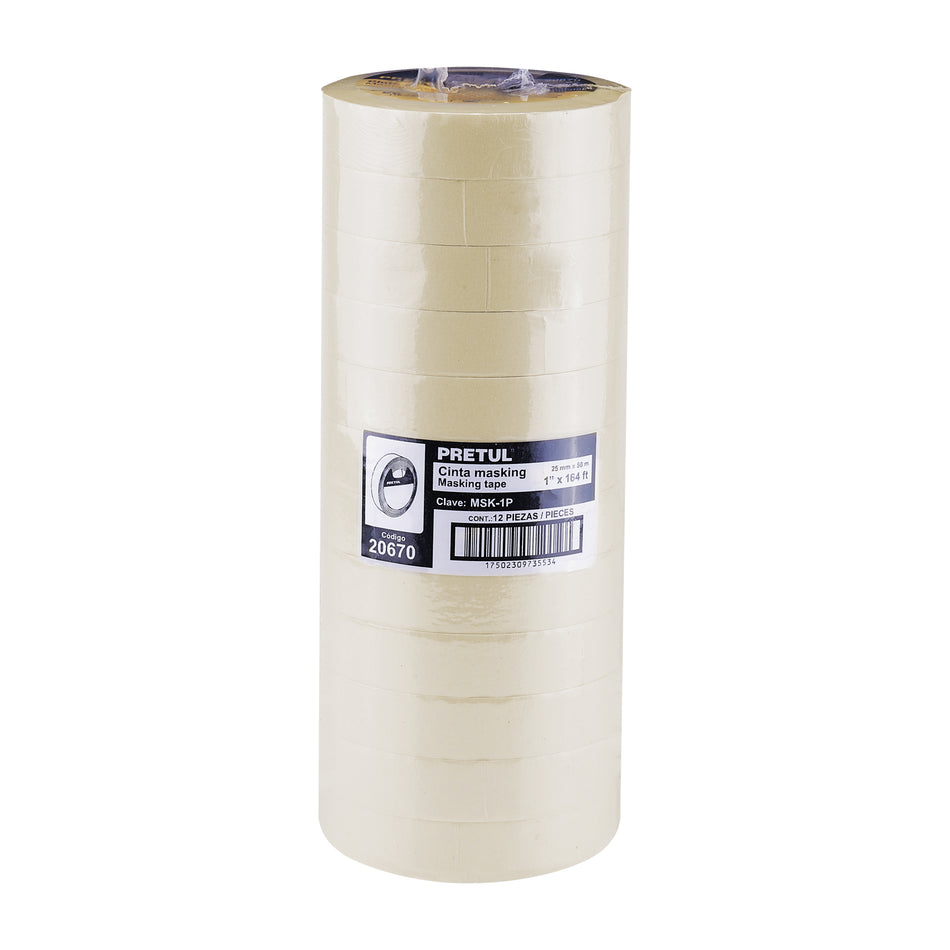 Cinta masking tape de 1' x 50 m, Pretul Caja con 12, 20670