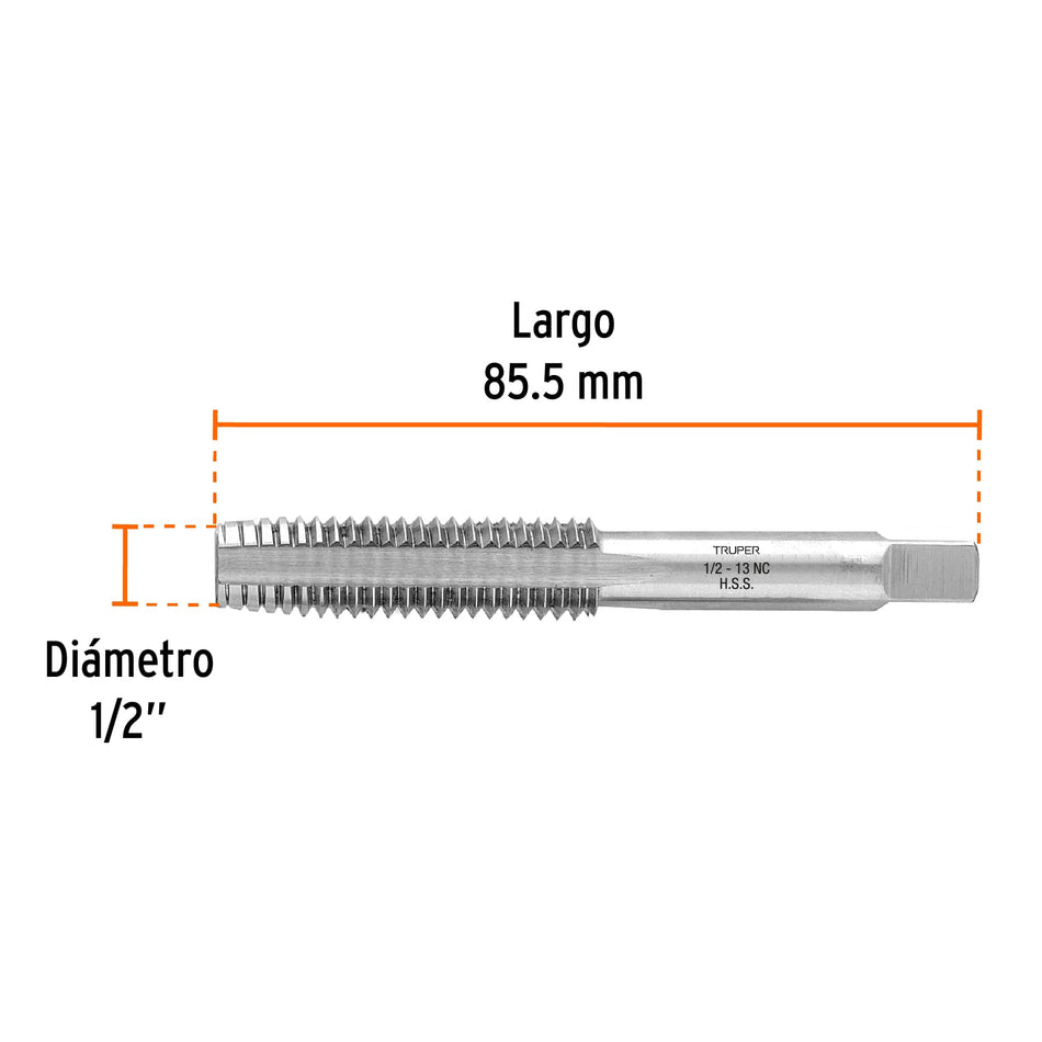 Machuelo semicónico 1/2' x 13 cuerda gruesa, Truper Caja con 5, 11413