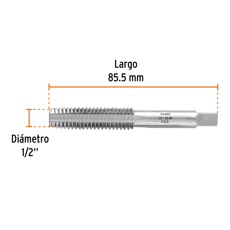 Machuelo semicónico 1/2' x 20 cuerda fina, Truper Caja con 5, 11414