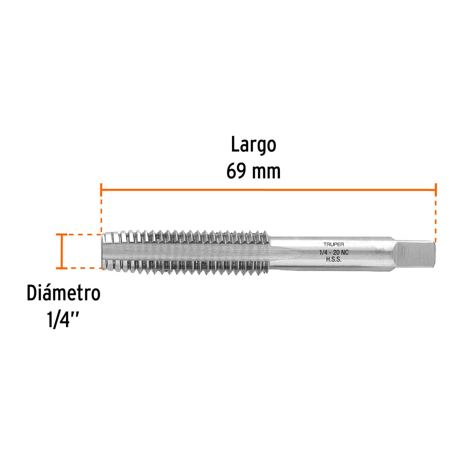 Machuelo semicónico 1/4' x 20 cuerda gruesa, Truper Caja con 5, 11405