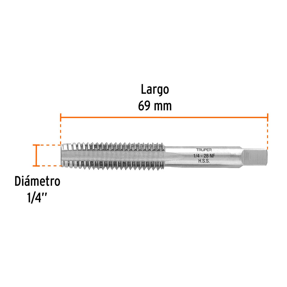 Machuelo semicónico 1/4' x 28 cuerda fina, Truper Caja con 5, 11406