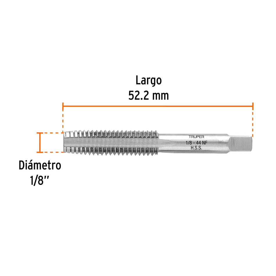 Machuelo semicónico 1/8' x 44 cuerda fina, Truper Caja con 5, 11416