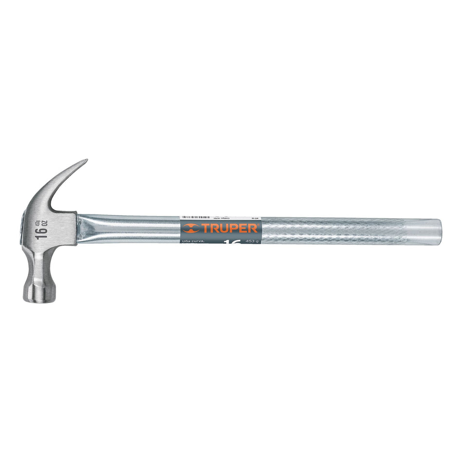 Martillo tubular pulido 16 oz uña curva, Truper Caja con 4, 16701