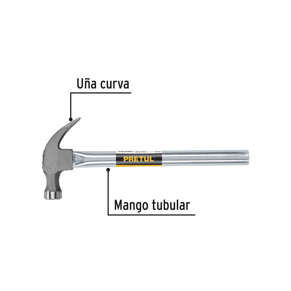 Martillo uña curva 16 oz, mango tubular, Pretul Caja con 4, 20595