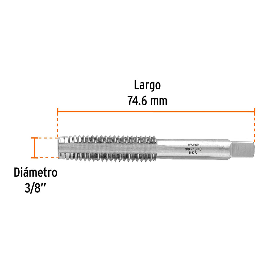 Machuelo semicónico 3/8' x 16 cuerda gruesa, Truper Caja con 5, 11409