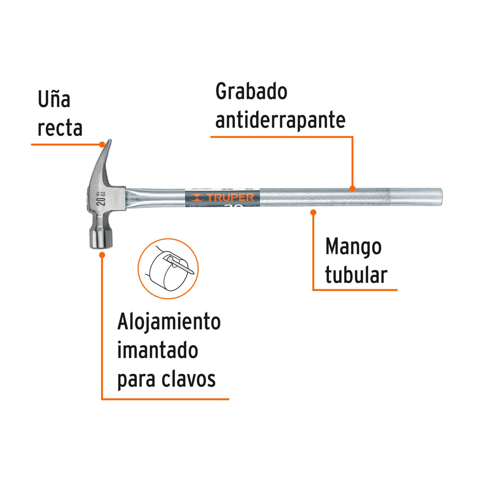 Martillo tubular pulido 20 oz alojamiento imantado uña recta Caja con 4, 16661