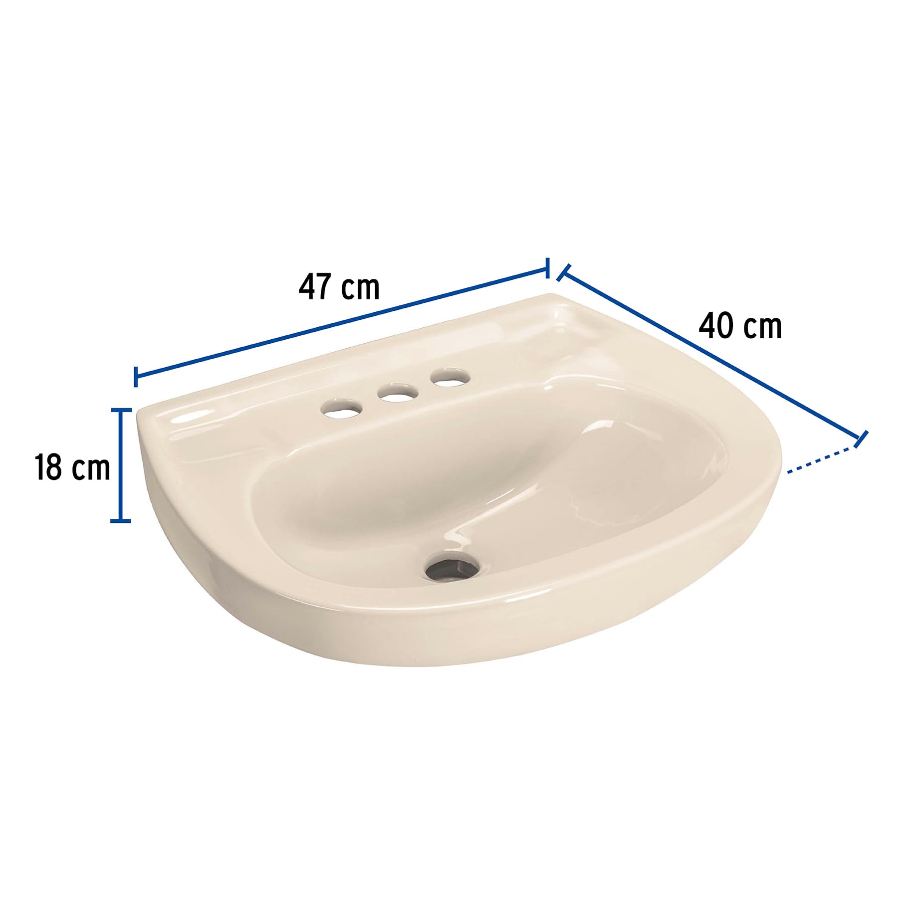 Lavabo cerámico con rebosadero, marfil, FOSET, 49356