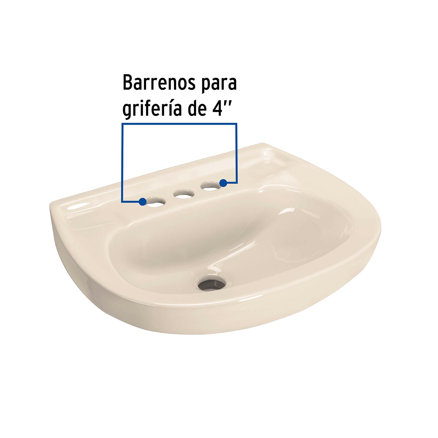 Lavabo cerámico con rebosadero, marfil, FOSET, 49356