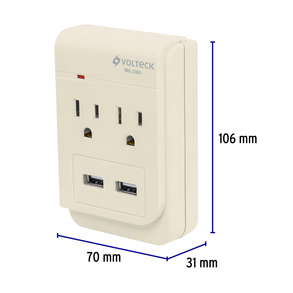 Multicontacto, 2 entradas,con 2 entradas USB, aterrizado Caja con 4, 46088