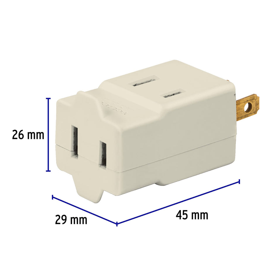 Multicontacto triple, tipo cubo, Volteck Caja con 6, 46808