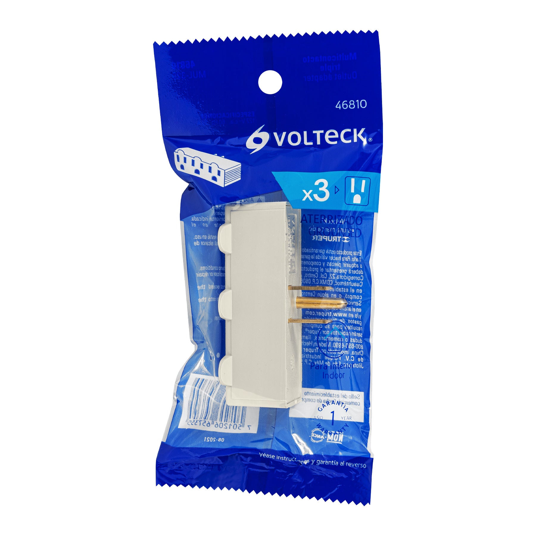 Multicontacto triple aterrizado, barra, Volteck, 46810