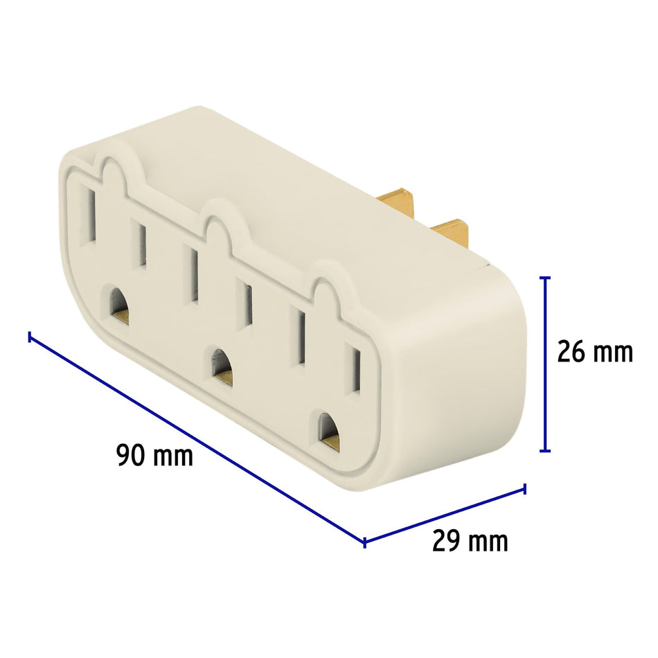 Multicontacto triple aterrizado, barra, Volteck Caja con 6, 46810