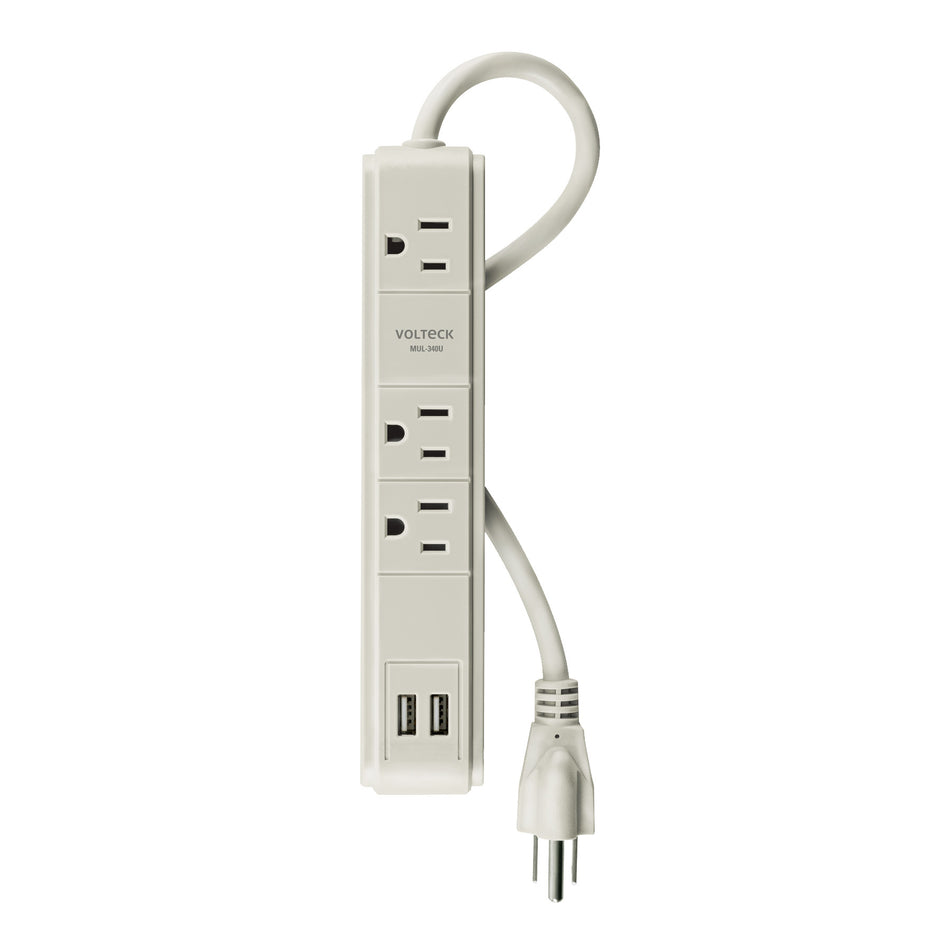 Multicontacto 16 AWG 3 entradas 2 puertos USB supresor 300 J Caja con 4, 46089