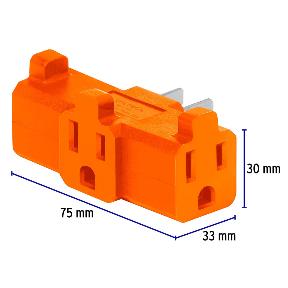 Multicontacto triple aterrizado, tipo 'T' reforzado, Volteck Caja con 12, 46804