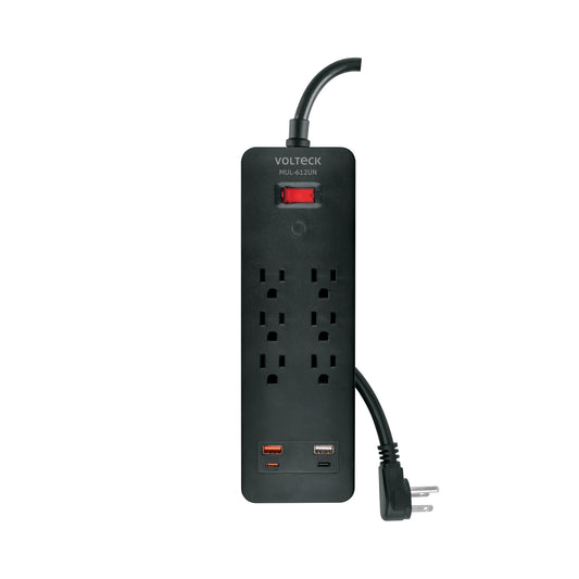 Multicontacto 6 entradas, 2 USB A + 2 USB C, negro, VOLTECK, 45663