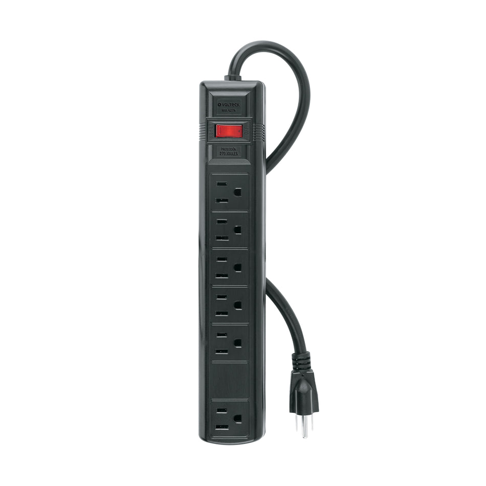Multicontacto uso rudo 6 entradas sup. de picos 270 J, negro Caja con 6, 49525