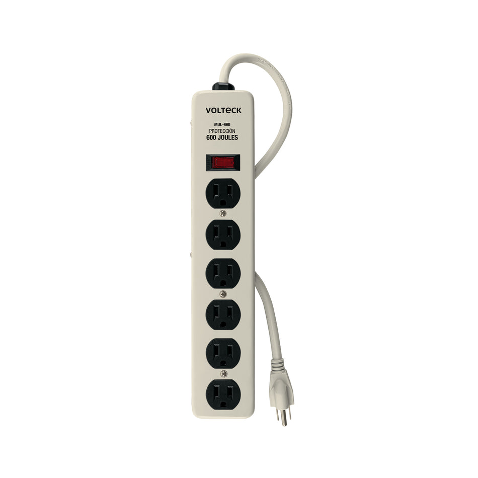 Multicontacto 14 AWG 6 entradas supresor de picos 600 joules Caja con 4, 47185