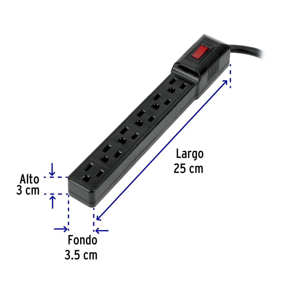 Multicontacto 16 AWG doméstico económico 6 entradas, negro Caja con 6, 49860