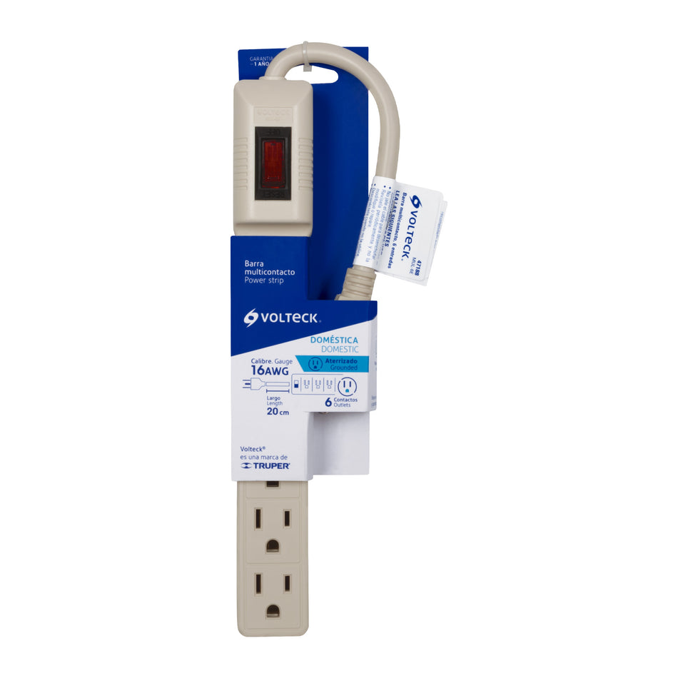 Multicontacto 16 AWG doméstico 6 entradas, Volteck Caja con 6, 47188