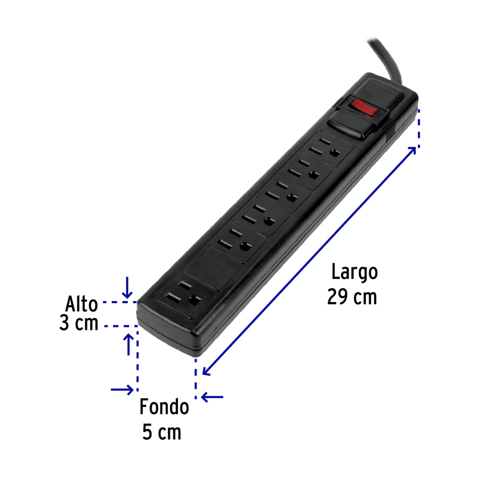 Multicontacto 16 AWG doméstico con 6 entradas, negro Volteck Caja con 6, 49859