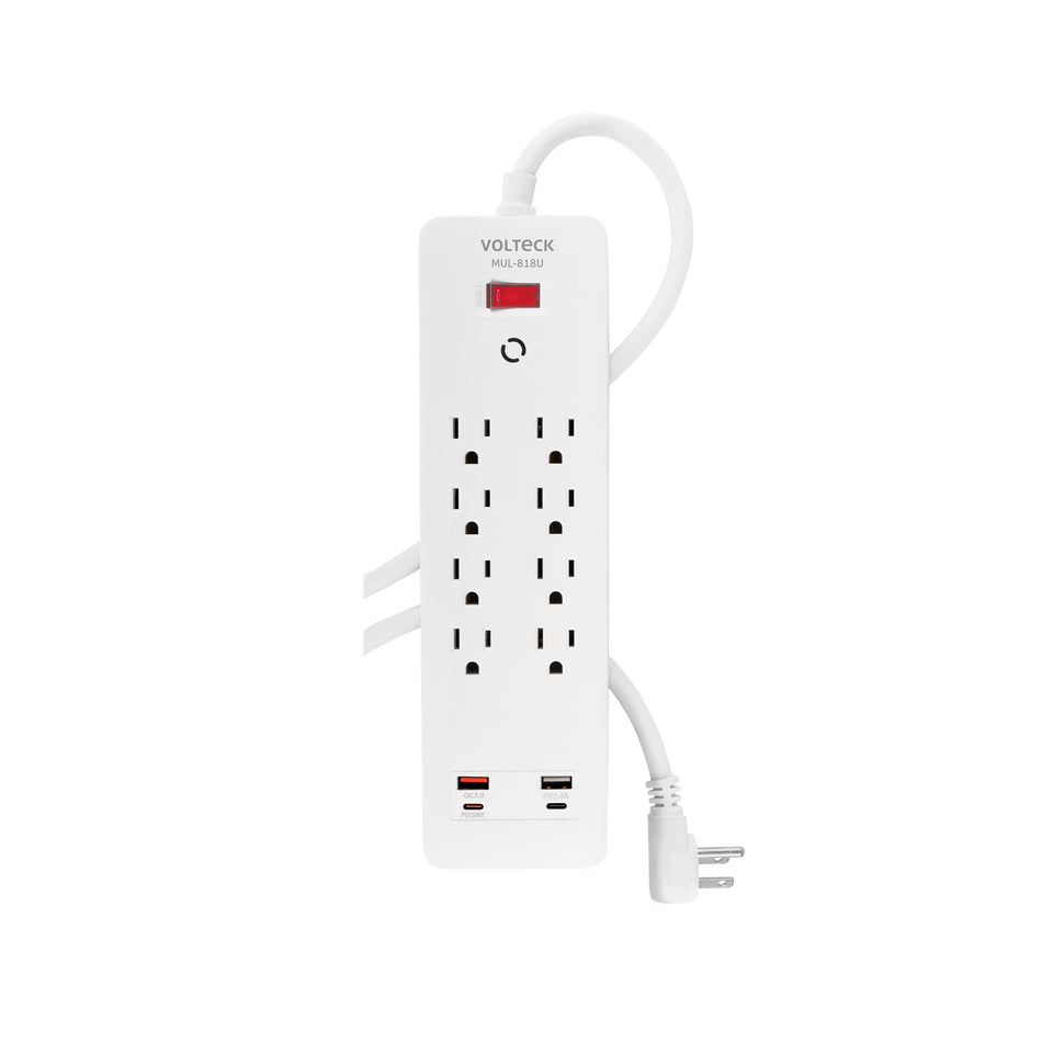 Multicontacto 8 entradas, 2 USB A + 2 USB C, blanco, VOLTECK, 45586