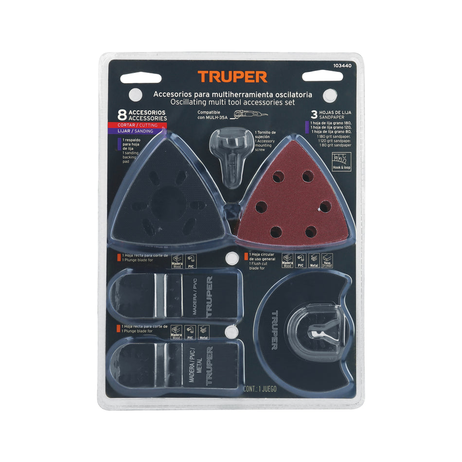 Kit con 8 accesorios para multiherramienta, TRUPER PRO Caja con 2, 103440