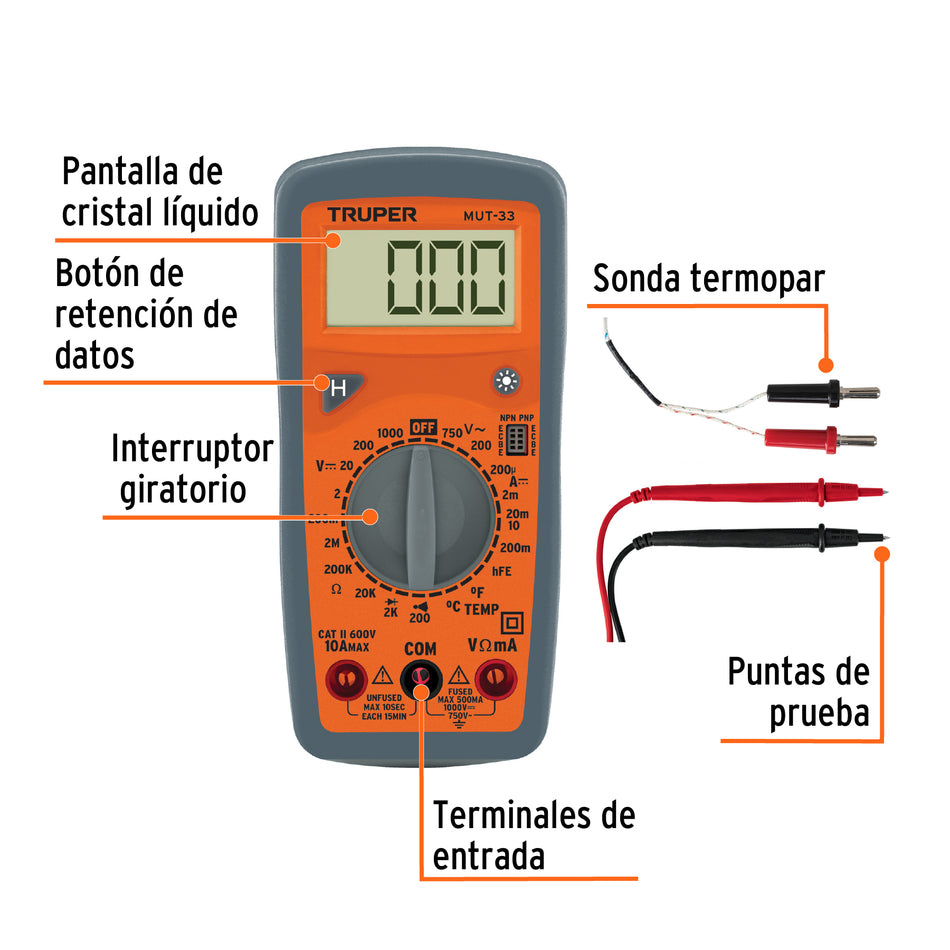 Multímetro digital junior, Truper Caja con 2, 10401