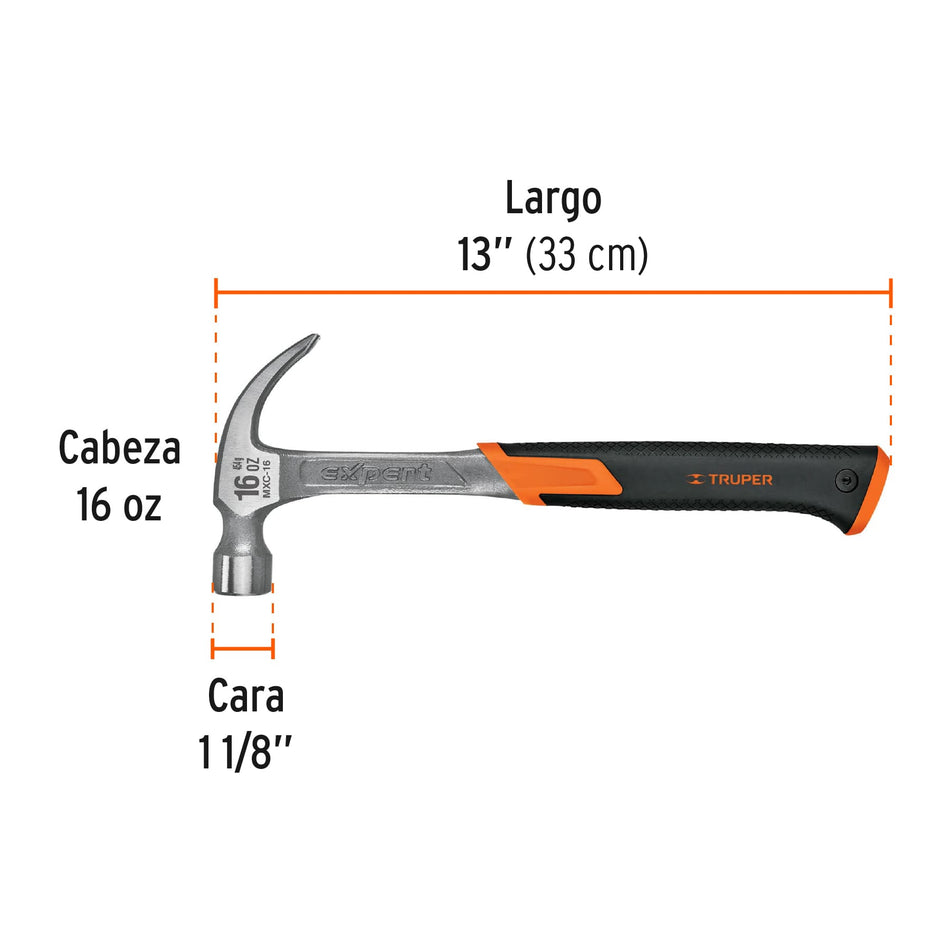 Martillo forjado 16 oz uña curva, mango con neopreno, Expert Caja con 4, 17856
