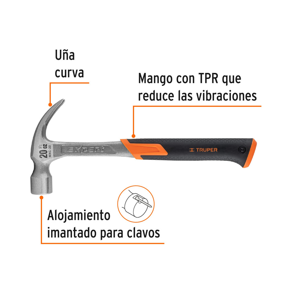 Martillo forjado 20 oz uña curva, mango con neopreno, Expert Caja con 4, 16820