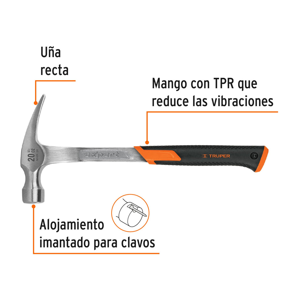 Martillo forjado 20 oz uña recta, mango con neopreno, Expert Caja con 4, 16821