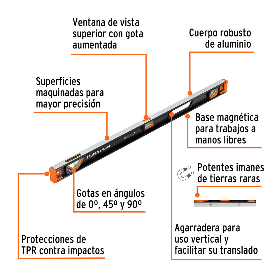 Nivel profesional magnético de 36' c/protección TPR, Expert Caja con 2, 14628