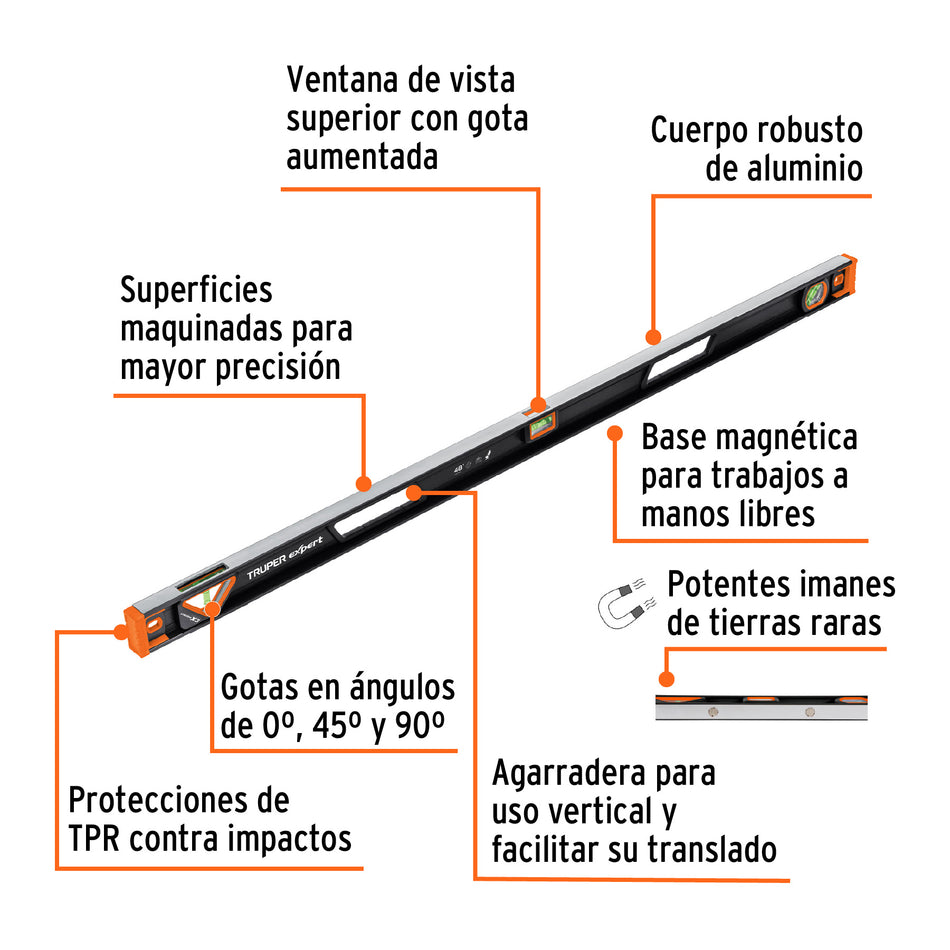 Nivel profesional magnético de 48' c/protección TPR, Expert, 14629