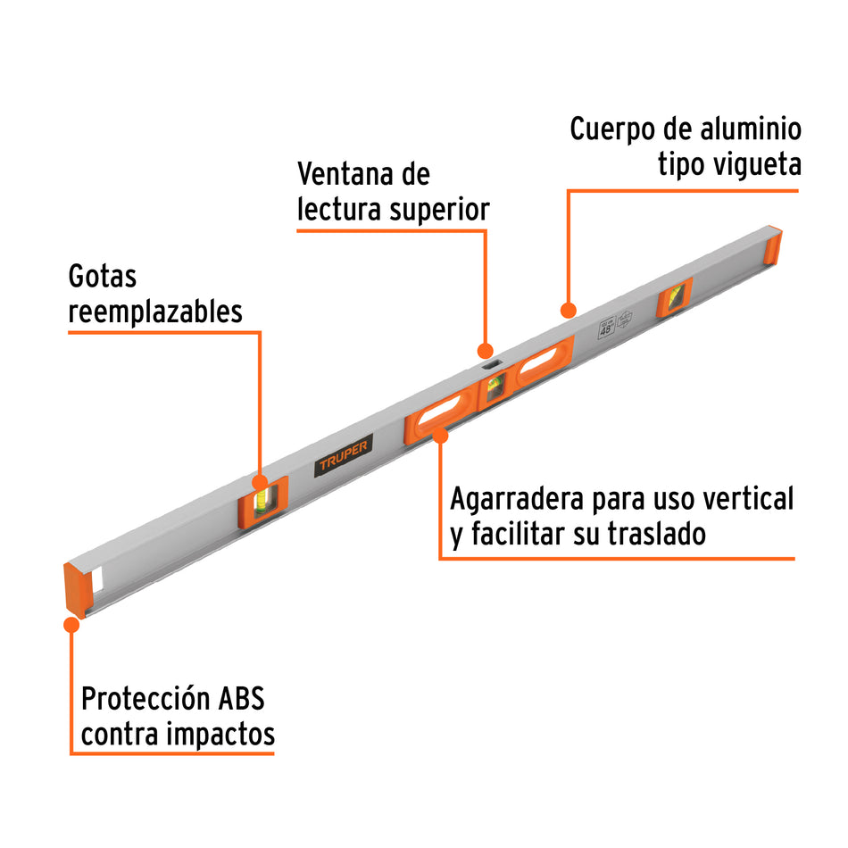 Nivel profesional de 48' con protección de ABS, Truper Caja con 3, 17040