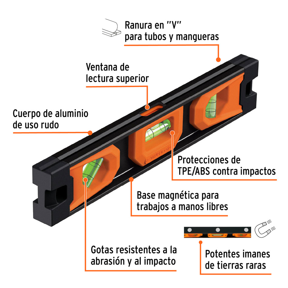 Nivel torpedo magnético de 10' con cuerpo de aluminio,Expert Caja con 6, 17054