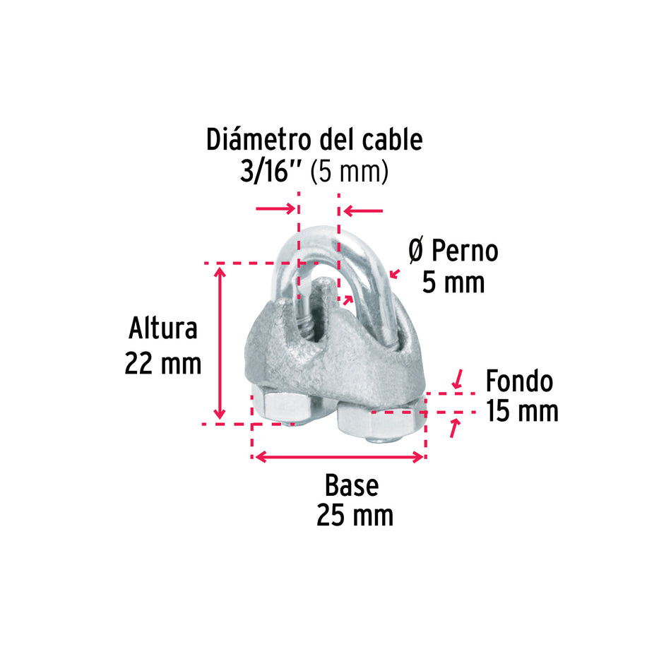 Bolsa c/50 nudos (perros) de hierro p/cable de 3/16', Fiero, 40705