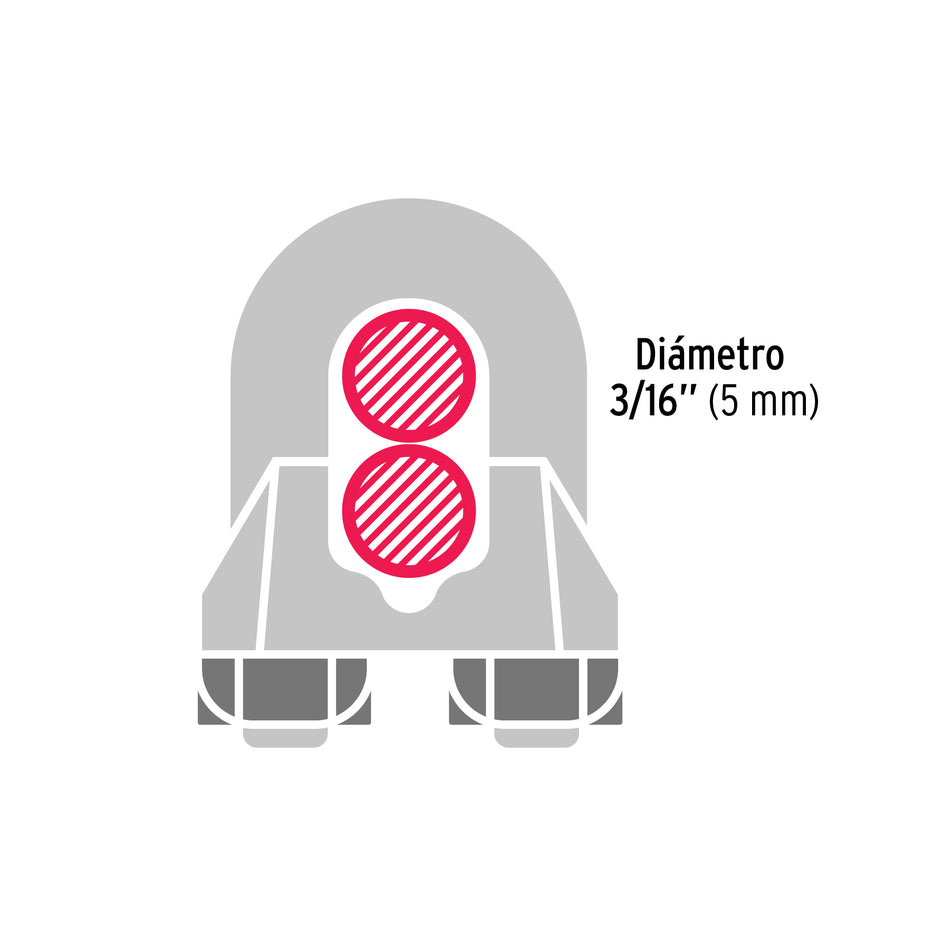 Blíster c/2 nudos (perros) de hierro p/cable de 3/16', Fiero Caja con 12, 44083