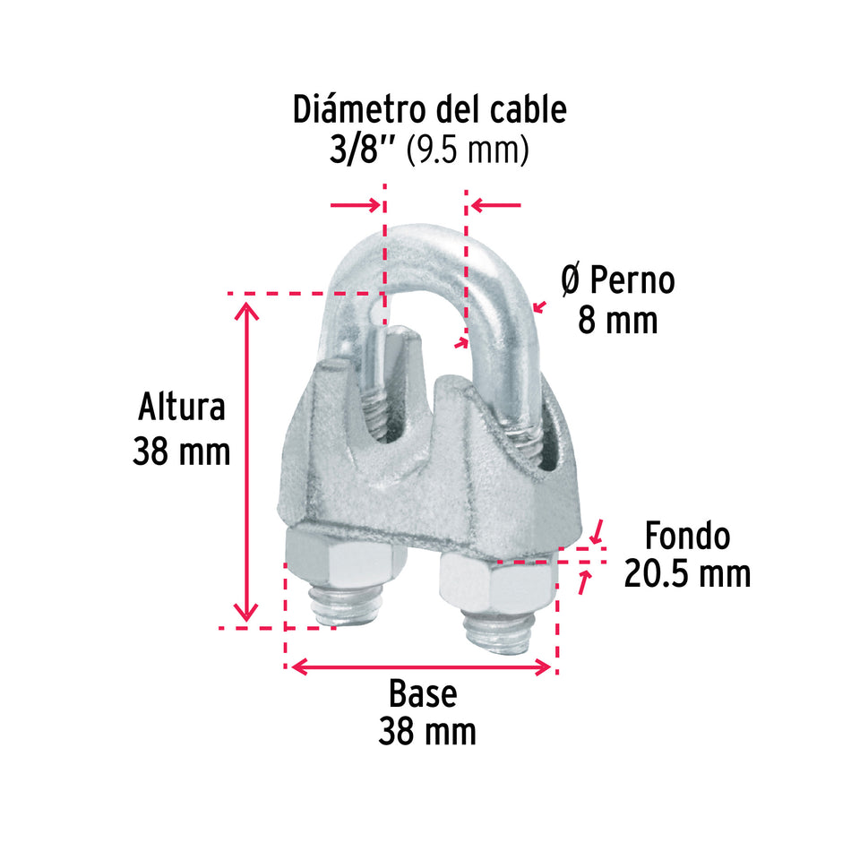 Bolsa c/20 nudos (perros) de hierro p/cable de 3/8', Fiero, 40708