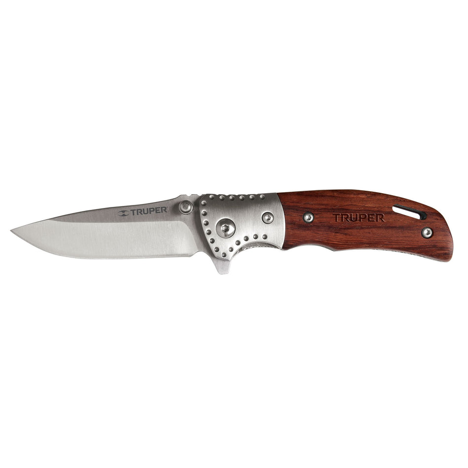 Navaja abatible 3-1/2' mango de madera, Truper Caja con 3, 13889