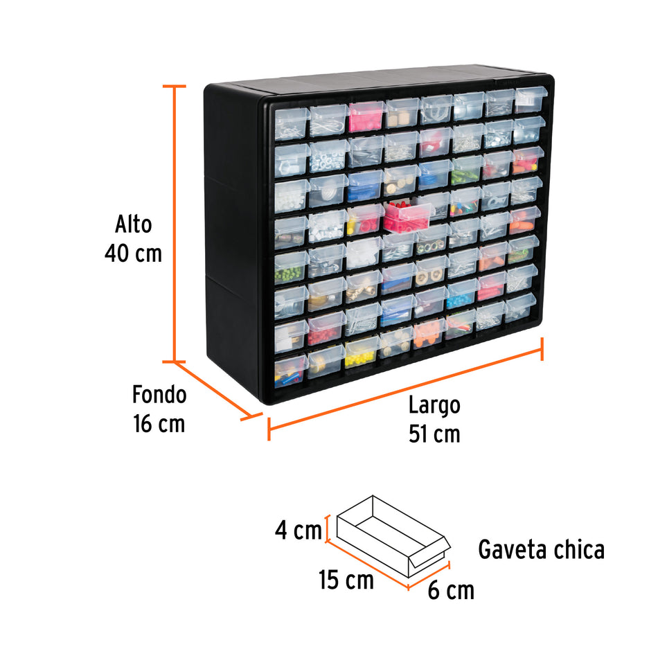 Organizador con 64 gavetas, Truper, 10895