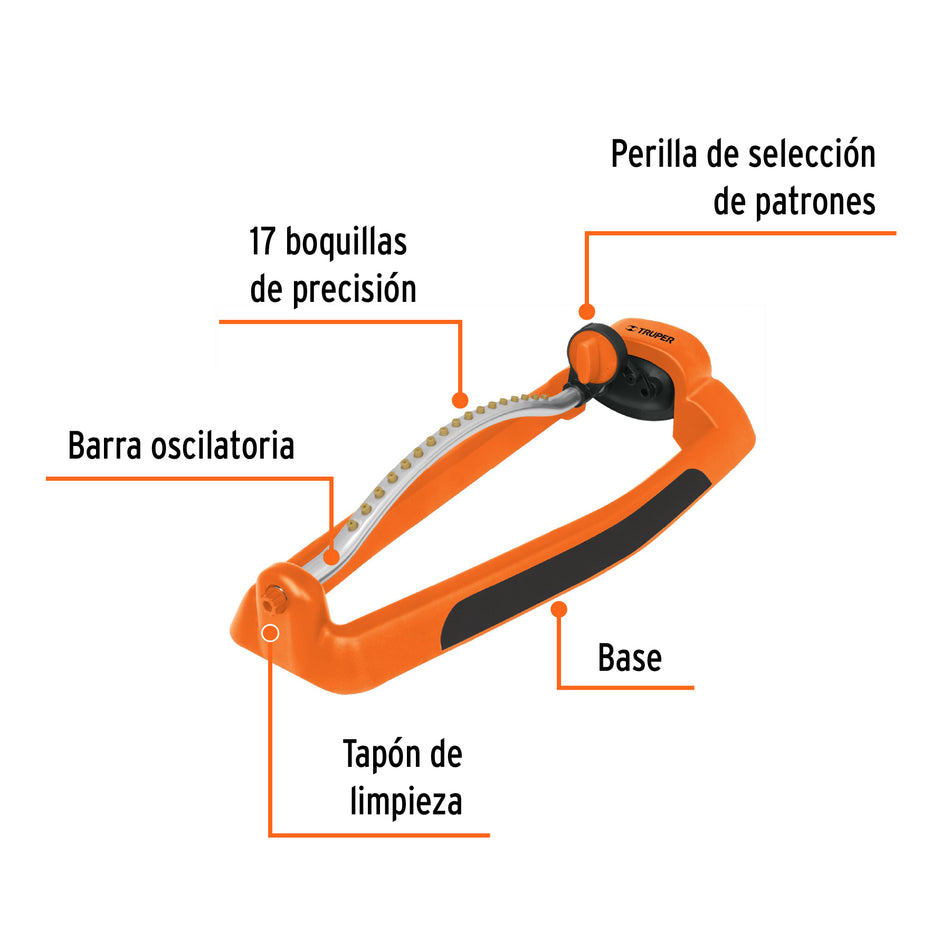 Aspersor oscilatorio, metal-plástico, Truper, 10363
