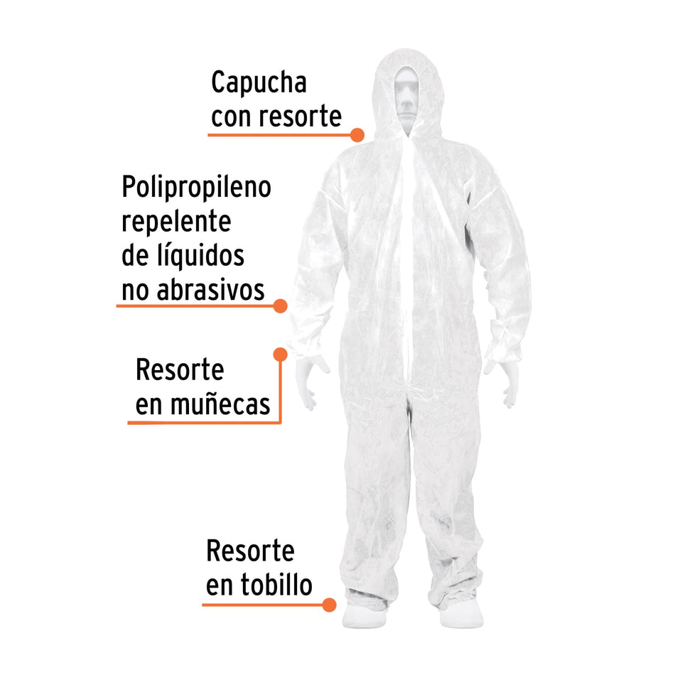 Overol desechable, talla G, Truper Caja con 5, 14421