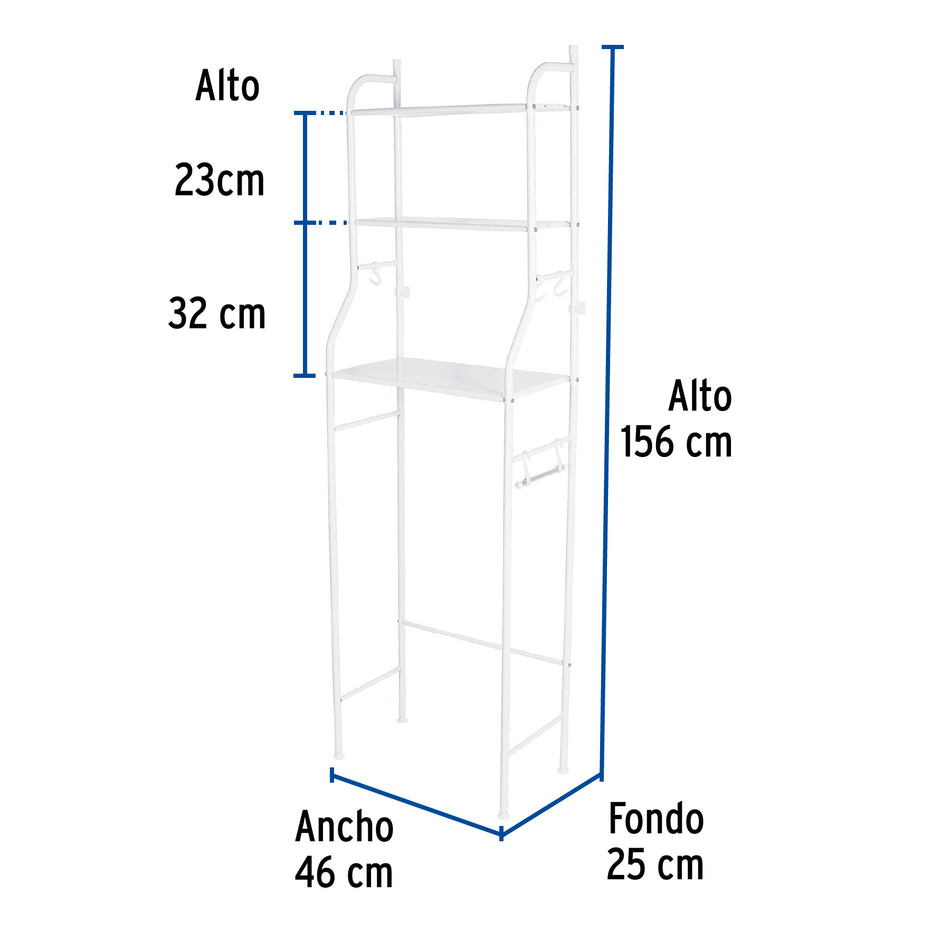 Mueble organizador blanco para baño con 3 repisas, Foset Caja con 2, 47907