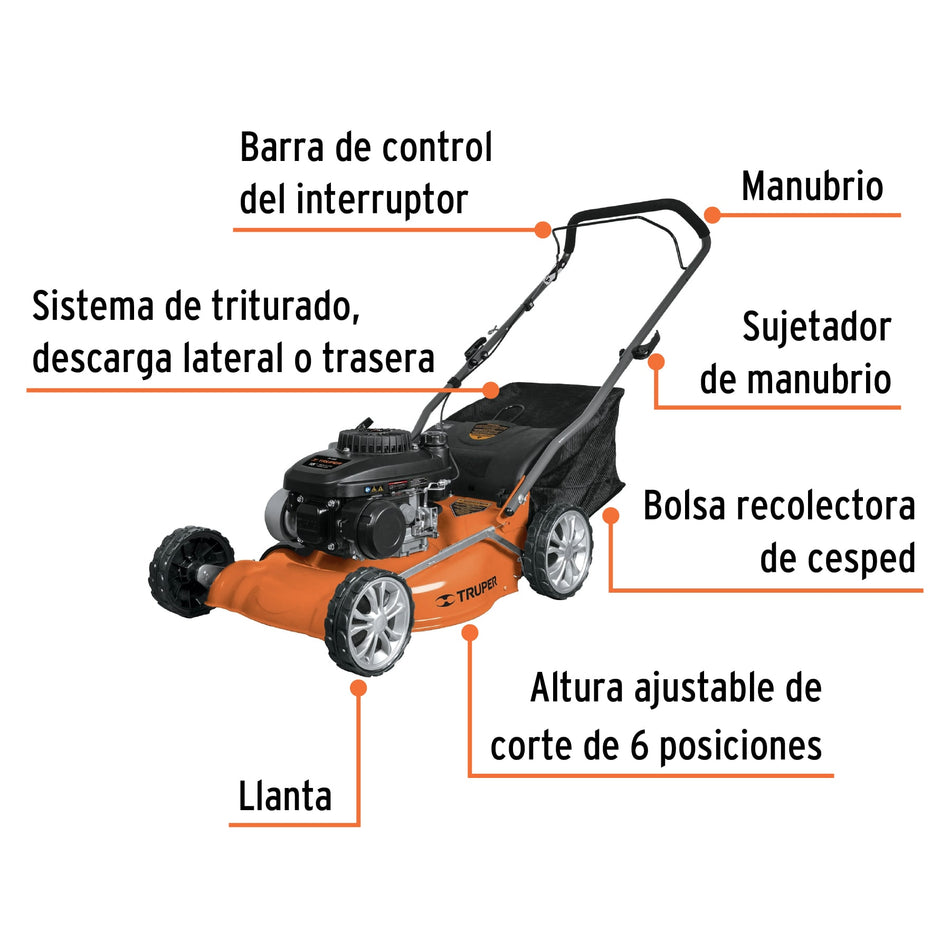 Podadora con motor a gasolina de 4 HP, 18' de corte, Truper, 19966