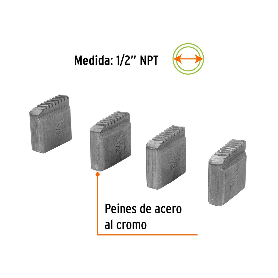 Juego de 4 peines 1/2' para tarrajas TA-850 y TA-851, Truper, 13075