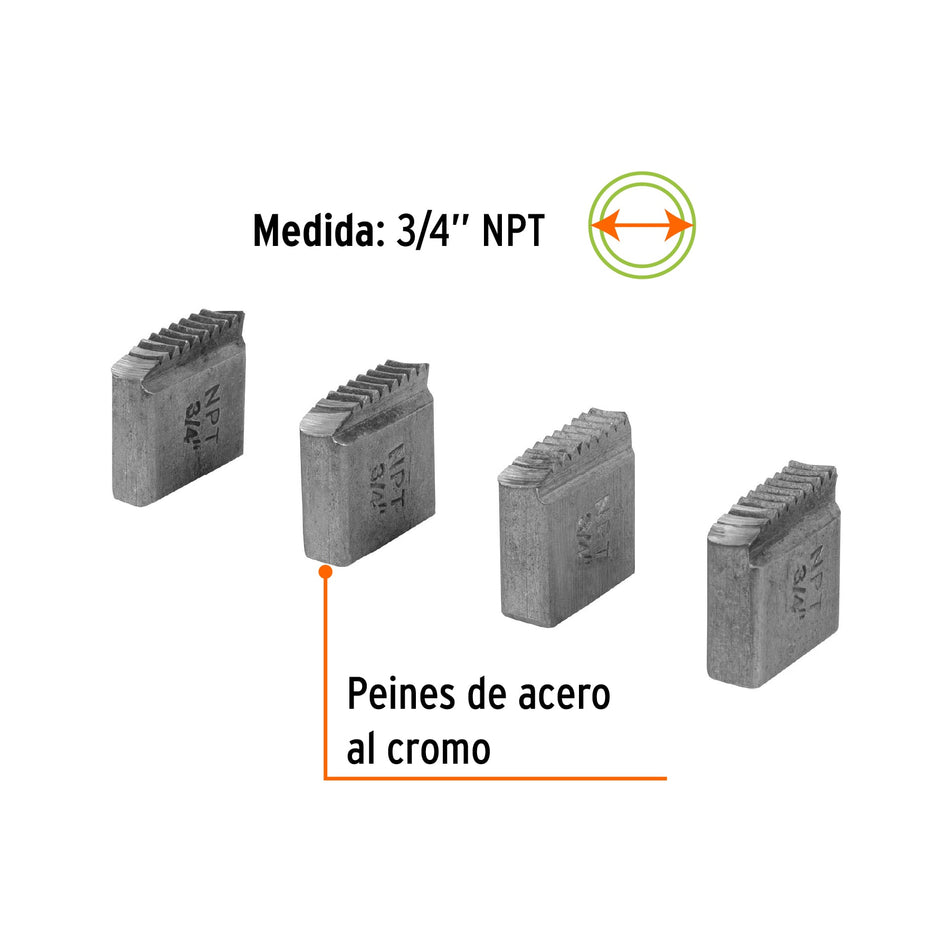 Juego de 4 peines 3/4' para tarrajas TA-850 y TA-851, Truper, 13077