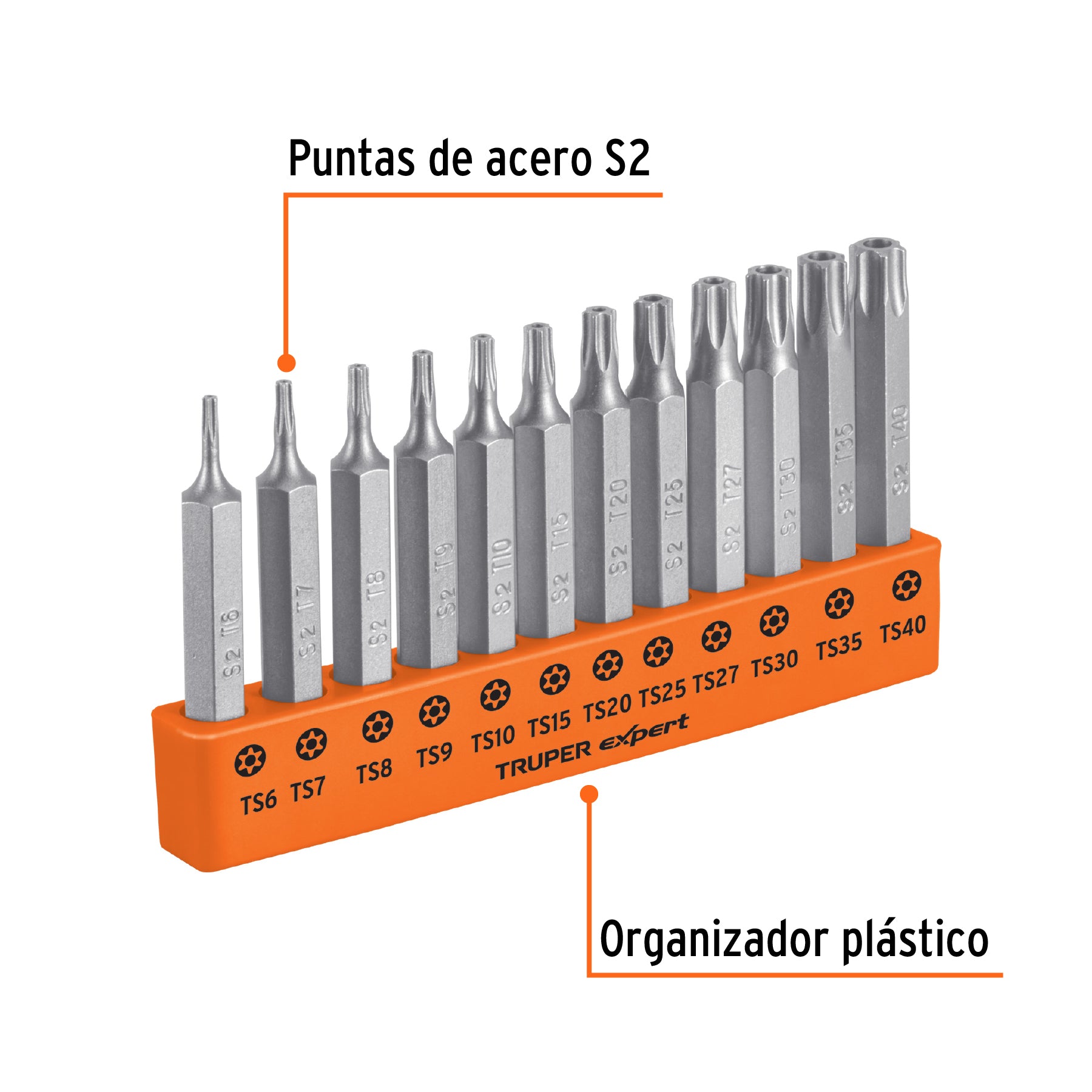 Juego de 12 puntas torx combinadas c/seguro largo 2', Expert Caja con 6, 101675