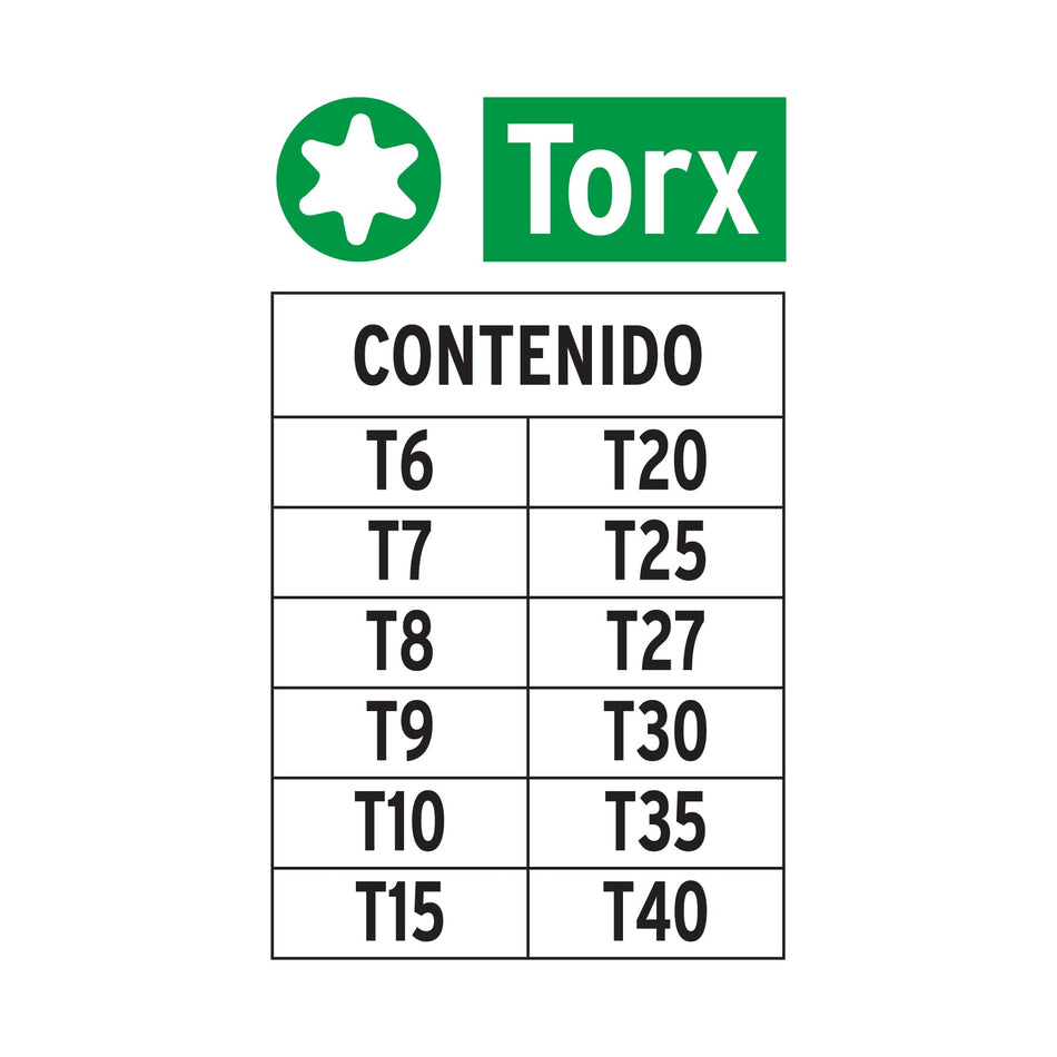 Juego de 12 puntas torx combinadas largo 2', Truper Expert Caja con 6, 101678